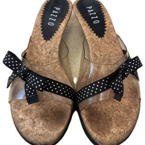 PAZZO Cork Kitten Heels with Black Polka Dot Ribbon